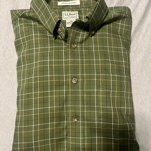 L.L. Bean Men's Olive Checkered Shirt excellent condition Large